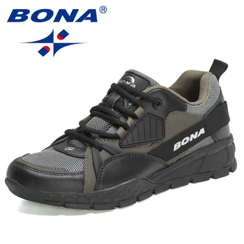 BONA 2022 Yeni Tasarımcılar Hafif koşu ayakkabıları Erkekler Rahat Deri Örgü Ayakkabı Adam Açık Spor Yürüyüş Ayakkabısı Mansculino