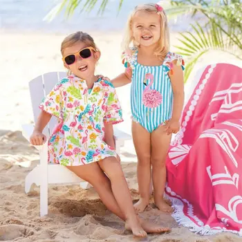 Lioraitiin Yürüyor Çocuk Bebek Kız Elbise Flamingo Kaktüs Desen Plaj Sundress Çiçek Pamuk ve Keten Elbiseler Bikini Kapak