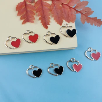 10 adet 16*17mm Romantik Emaye Aşk Kalp Charms Kolye Kolye Küpe DIY Renkli Mini uğurlu takı Bulma yapma