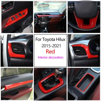 Toyota Hilux-2020 için Araba Styling için ABS Kırmızı Araba Merkezi Kontrol İç Modifiye Etiket Tam Set İç Aksesuarları