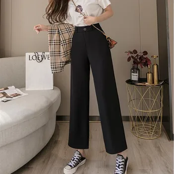 ZOKİ Yüksek Bel Kadın Pantolon Sonbahar Rahat Kadın Ayak Bileği Uzunlukta Kore Ofis Bayan Takım Elbise Pantolon Moda Gevşek Düz Sonbahar Pantolon