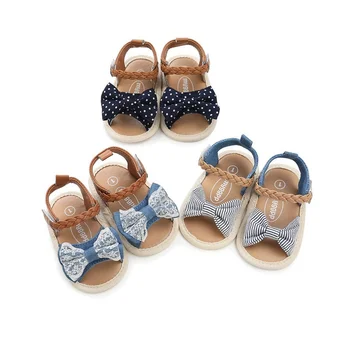 Bebek Bebek Ayakkabıları Kız Flats Sandalet Yumuşak Taban Kaymaz Yaz İlmek Nokta Şerit Dantel Beşik Ayakkabı Yenidoğan İlk Yürüteç Sıcak Satış
