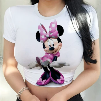 Disney Mickey Minnie Karikatür T-Shirt Yaz kadın T-Shirt Moda Gece Kulübü Kalma Rahat 3D Baskılı Büyük Boy T-Shirt
