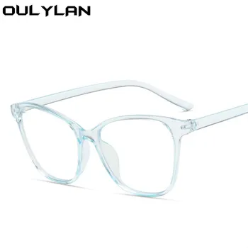 Oulylan kedi göz gözlük çerçeve kadın moda Anti mavi ışık gözlük çerçeveleri Vintage optik şeffaf sahte gözlük