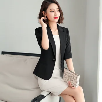 IZICFLY Yaz Tarzı Zarif Rahat Ofis Giyim Kadın Ceket iş kıyafetleri Yarım Blazer Takım Elbise Çalışma Seti Bej-1 ADET