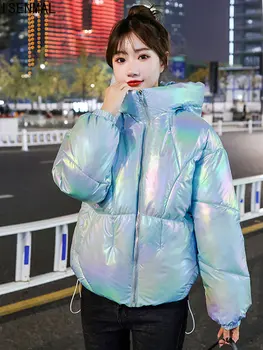 Kore Kış Sıcak Kalın Kat Kadın Kısa Parkas High Street Moda Pamuk Aşağı Kadın Yastıklı Ceket Zarif Kapüşonlu Elbise