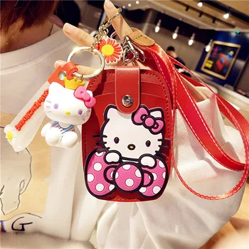 Karikatür Anime Hello Kitty Kordon kart tutucu Anahtarlık Dokuma Cep Telefonu Kordon Sevimli Kolye Ayrılabilir Kart bozuk para cüzdanı