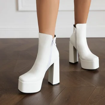 ASUMER 2023 Boyutu 34-43 Yeni Moda Pu yarım çizmeler Bayanlar Sonbahar Kış Ayakkabı Fermuar Kalın Yüksek Topuklu Kadın Botları