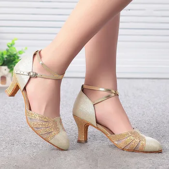 Profesyonel Latin Dans Ayakkabıları Kadın Balo Salonu Standart Ayakkabı Pullu Tango Dans Ayakkabıları 5 cm / 7 cm Kız Salsa Yüksek Topuk Dans Ayakkabıları