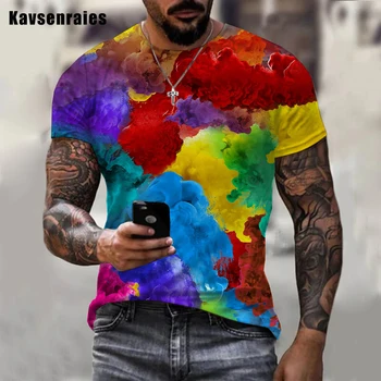 Drop Shipping Gökkuşağı Boya Sıçramak Baskı T-shirt Erkek Kadın Hipster 3D T Shirt Sokak Harajuku Yüksek Kaliteli Camiseta Hombre