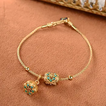 Antik altın işçilik kakma turkuaz lotus ayarlanabilir bilezik mizaç retro saray antik bayanlar takı