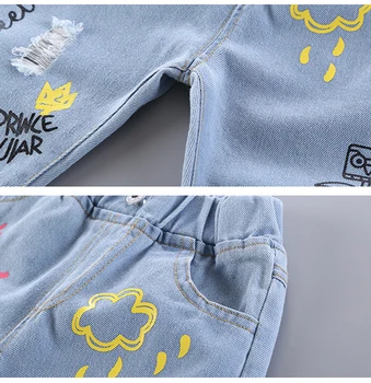 Çocuk Kız Kot Çiçek Karikatür Uzun pantolon Bahar Sonbahar Grafiti Boyama Baskı Rahat Kot Kısa Pantolon Delik Boyama
