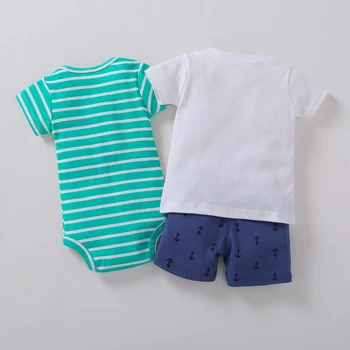 Yaz erkek bebek giysileri set mektup T gömlek tops + tulum + şort bebek giyim yenidoğan bebekler takım elbise yeni doğan kıyafet kostüm 6-24M