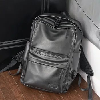 Moda Kore Tarzı erkek Sırt Çantası Büyük kapasiteli Katı Sırt Çantası Erkekler Yumuşak Deri laptop çantası Rahat seyahat sırt çantası okul çantası