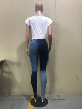 Renk Bloğu Eklenmiş Rahat Kot Uzun Pantolon Moda Yüksek Bel Sıska Kalem Pantolon Streetwear Fermuar Fly Bodycon Kot