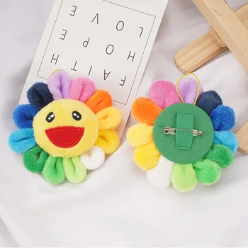 Kore Ins Sevimli Karikatür Broş Pin Aksesuarları Bebek peluş oyuncak Anahtarlık Renkli Gülen Yüz Ayçiçeği Kolye Kawaii Kız Hediye