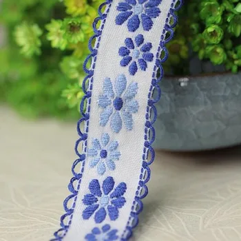 2.2 CM Geniş sıcak Mavi Pamuk Nakış Çiçek Dantel kumaş süsü Şerit DIY Dikiş Aplike Yaka Kordon Düğün Gipür Kumaş Dekor