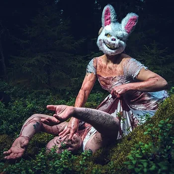 Kanlı Peluş Tavşan Maskesi Tavşan Tavşan Hayvan baş maskesi Ürkütücü Ayı Maskesi Kostüm Sahne Cadılar Bayramı Cosplay Dans Partisi