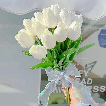 5/10 adet yapay çiçekler Gerçek Dokunmatik PU Laleler Buket Sahte Çiçek Ev Doğum Günü Düğün Parti DIY Bahçe Dekor Sahte Çiçek