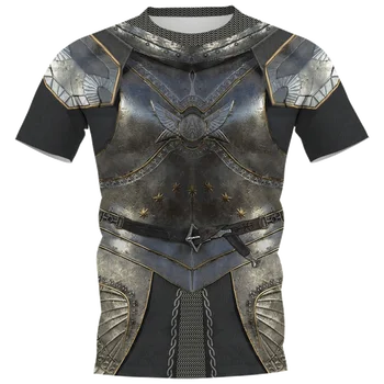 T-Shirt Ortaçağ Şövalye Viking Dövme Zırh 3D Baskı Yaz T Gömlek Moda Çocuklar Rahat Erkek Kız Yuvarlak Boyun Tees Giyim