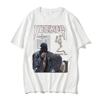 Rapçi Ömrü Donda Kanye West Tanrı İstiyor Baskı T Shirt İskelet Kafatası Grafik T-shirt Streetwear Erkekler Kadınlar Hip-Hop Tshirt