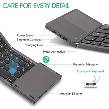 SeenDa Katlanabilir Bluetooth Klavye Touchpad ile Kablosuz Şarj Edilebilir Ultra İnce Cep Katlanır Klavye Tablet Laptop için