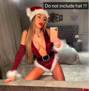 Santa Rol Oynamak Üniforma Noel Seksi Kıyafet Kadınlar Şeffaf Tüy Backless Porno Bodysuit Iç Çamaşırı iç çamaşırı seti noel hediyesi