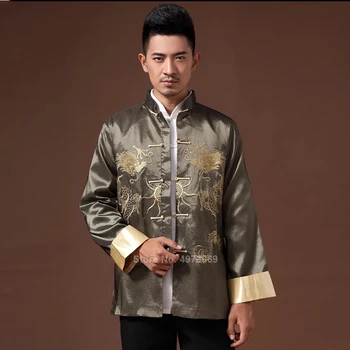 Erkek Giysileri 2021 Nakış Ejderha Tangsuit Geleneksel Çin Giyim Erkekler için Gömlek Üst Ceket Cheongsam Hanfu Vintage