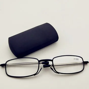 Geri çekilebilir Katlanır okuma gözlüğü erkek anti-mavi ışık metal çerçeve Katlanabilir Okuyucular Presbiyopi Gözlük çakmak kılıf +1.5