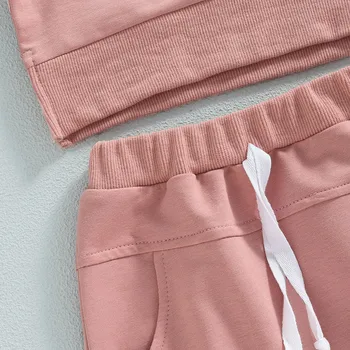 Yenidoğan Bebek Kız Giysileri Sonbahar Kış 2022 Düz Renk Standı Yaka Uzun Kollu Fermuar Kazak Üstleri Elastik Bel pantolon seti