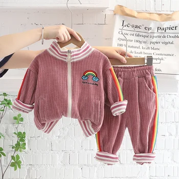 Yeni Bahar Sonbahar Bebek Giysileri Kız Takım Elbise Çocuk Erkek Moda Ceket Pantolon 2 adet / takım Toddler Rahat Kostüm Çocuklar Eşofman