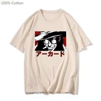 Hellsing Alucard T Shirt %100 % Saf Pamuklu Tişört Vintage Kısa Kollu O Boyun Tees Ekip Boyun Moda yazlık t-shirt Erkek Giysileri