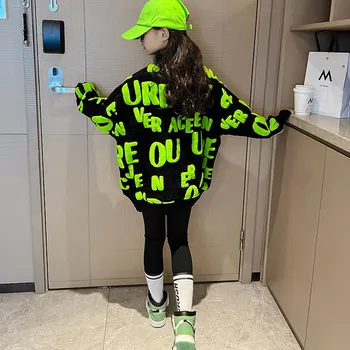 Yüksek Kaliteli Çocuk Giysileri Kış Artı Polar Kore Rahat Tarzı Kız Tişörtü Streetwear Moda Mektubu Baskı Kalın Üst