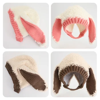 Kış Bebek Tavşan Şapka Uzun Kulaklar Sevimli Bebek Kaput Yürümeye Başlayan Bere Şapka Kız Erkek Çocuklar için Kapaklar Bebek Aksesuarları 6-24M