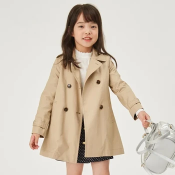 Genç Kızlar Kruvaze Trençkot Çocuklar İçin Kore Bahar Sonbahar Kız İşlemeli Palto Moda çocuk Rüzgarlık