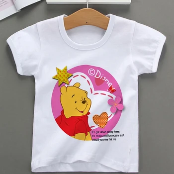 Disney Pooh Desen Baskı Çocuk T-shirt Sevimli Kafa Yaz 2022 Yeni Disney Gömlek Kız Erkek Giysileri Çocuk Sıcak Satış Açık Tee