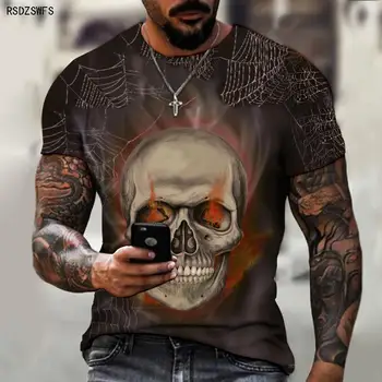 2021 Yeni Bahar ve Yaz erkek Kafatası Sokak Sert Adam Giyim 3D Baskı Kısa kollu Moda günlük t-shirt Büyük Boy 5XL