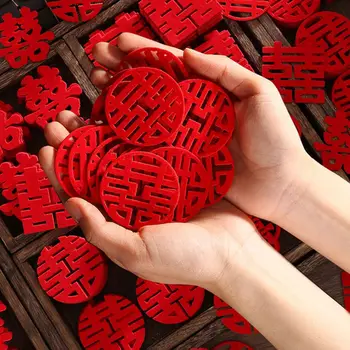 150 adet Mini Çift Mutluluk Aşk Çıkartmalar Çin Geleneksel Düğün Konfeti Ziyafet Parti Malzemeleri Evlilik Odası Dekorasyon