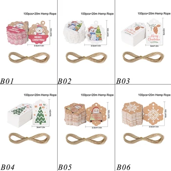 100 adet Merry Christmas Kraft Kağıt Etiket Halat Noel Ağacı Süsler Asılı Etiketleri Ev İçin Yeni Yıl Hediye Ambalaj Malzemeleri