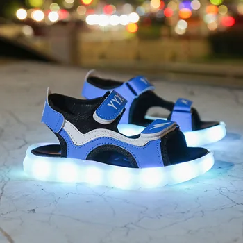 Boyutu 25-35 Erkek kaymaz Parlayan Ayakkabı Kızlar USB Şarj Aydınlık Ayakkabı Unisex led ışık Up Sandalet Çocuk Nefes Sandalet