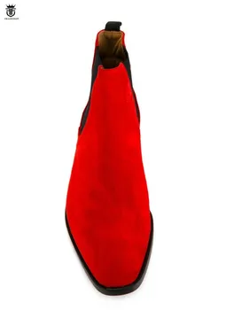 FR.LANCELOT 2020 yeni beyler süet deri çizmeler İngiliz tarzı erkekler kırmızı renk çizmeler üzerinde kayma düğün ayakkabı erkek chelsea patik