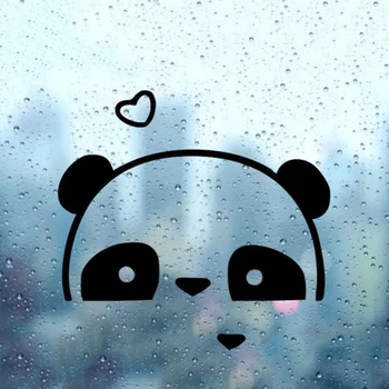 Siyah / Beyaz Kawaii Panda Kafa Araba Sticker Küçük / Büyük Boy Çıkarılabilir Su Geçirmez Pencere Vücut Çıkartması S1354