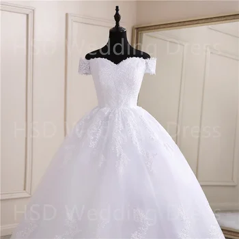 Gerçek Video Custom Made Beyaz Fildişi Kapalı Omuz Artı Boyutu Vestido De Noiva 2022 Yeni düğün elbisesi Uzun Tain Gelin Tül Mariage