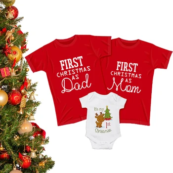 1 Adet Bebek İlk Noel Aile Kıyafetleri Baba Anne Oğul Kızı Eşleştirme Giyim Merry Christmas Yeni Yıl Grafik Bebek Romper