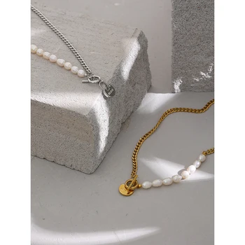 Yhpup Stainless Steel Natural Pearl Necklace Charm Metal Lock Pendant Collar Jewelry бижутерия для женщин Gift Waterproof
