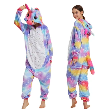 Kigurumi Unicorn Pijama Yetişkin Hayvan Tilki Panda Onesie Çocuk Erkek Kız Pijama Kış Pazen Pijama Takım Elbise Bebek Kapşonlu Tulum