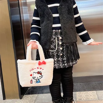 Kawaii Sanrio Tote Çanta Peluş Hello Kitty Şeyler Kuromi Cinnamoroll pelüş çanta Peluş İçinde Kawaii Bebek doğum günü hediyesi Kız