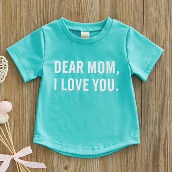 2022-04-12 Lioraitiin 0-3Years Toddler Erkek Bebek Kız Yaz kısa kollu T-shirt Mektup Baskı Üstleri anneler Günü Kıyafet
