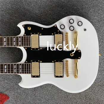Özel mağazalar çift boyun, bahar tarafından AOEMine beyaz elektro gitar, ücretsiz kargo guitars guitarra
