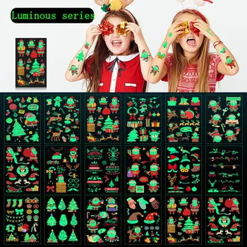 Merry Christmas 1 adet Noel Glow Dövme Etiket DIY Doğum Günü Çocuklar Noel Hediyesi 2022 Yeni Yıl Noel Dekorasyon 2023 Navidad